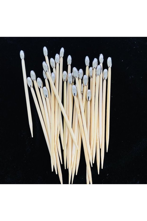 No:12 - 100 Pieces Decorative Silver Color Beaded Stylish Cocktail Toothpicks
