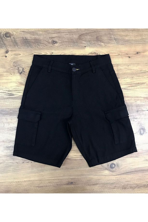 Mauro Siyah Bermuda Gabardin Şort %100 Pamuk Likrasız Kargo Cep - 1