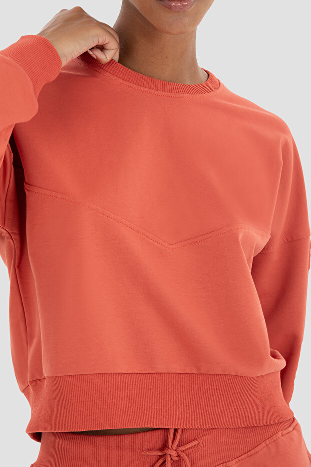 Ena Oversize Kiremit Crop Sweatshirt - 2
