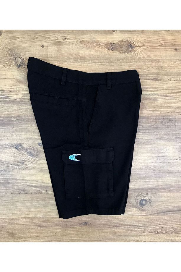 Mauro Siyah Bermuda Gabardin Şort %100 Pamuk Likrasız Kargo Cep - 3