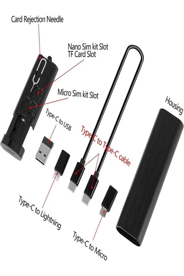 F0H7 7 in 1 Çok işlevli Type-C, USB, Micro Lighting Port, Seyahat Seti iPhone, Android, PC Çevirici - 4