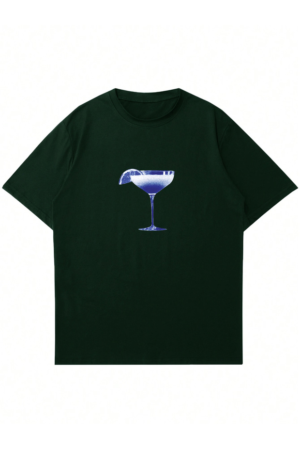 Women's Blue Margarita Printed Crew Neck Oversize Tshirt