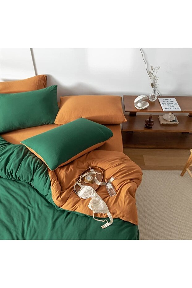 Duvet Cover Set Double 160X200 cm 100% Organic Cotton Fitted Sheet Soft Double Sided