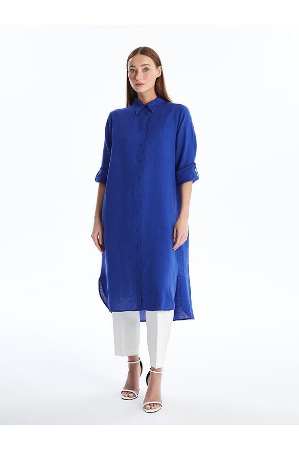 LCW Düz Oversize Keten Kadın Gömlek Tunik - 2