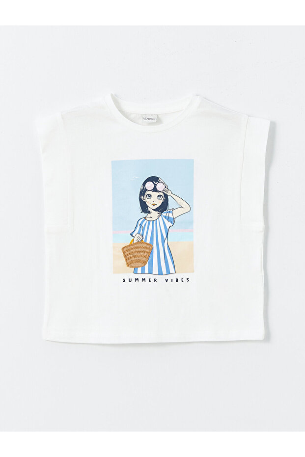 LCW Girls' Crew Neck Printed Short-Sleeved T-Shirt