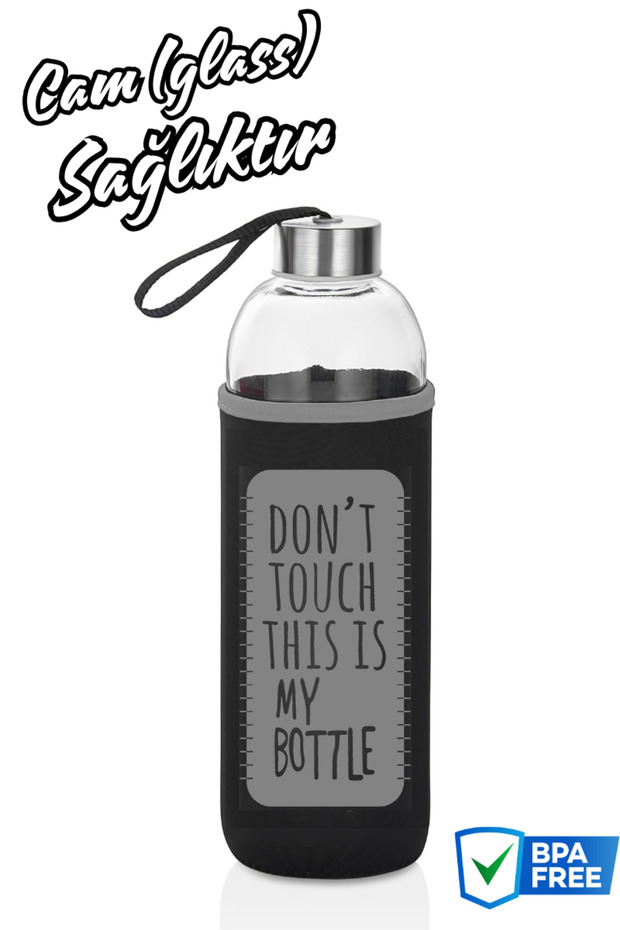 Siyah Sağlıklı Cam Matara 1000 ml Su Şişesi 1lt Sporcu Matarası - 1