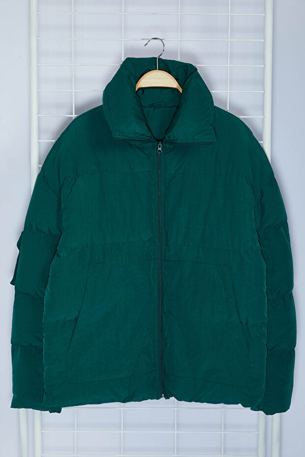 Unisex Yeşil Taslan Relaxed Fit Kışlık Şişme Mont TMNAW25MO00007 - 7