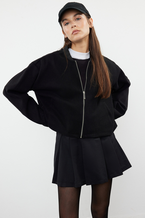 Siyah Oversize Kaşe Bomber Ceket Mont TWOAW25MO00053 - 1