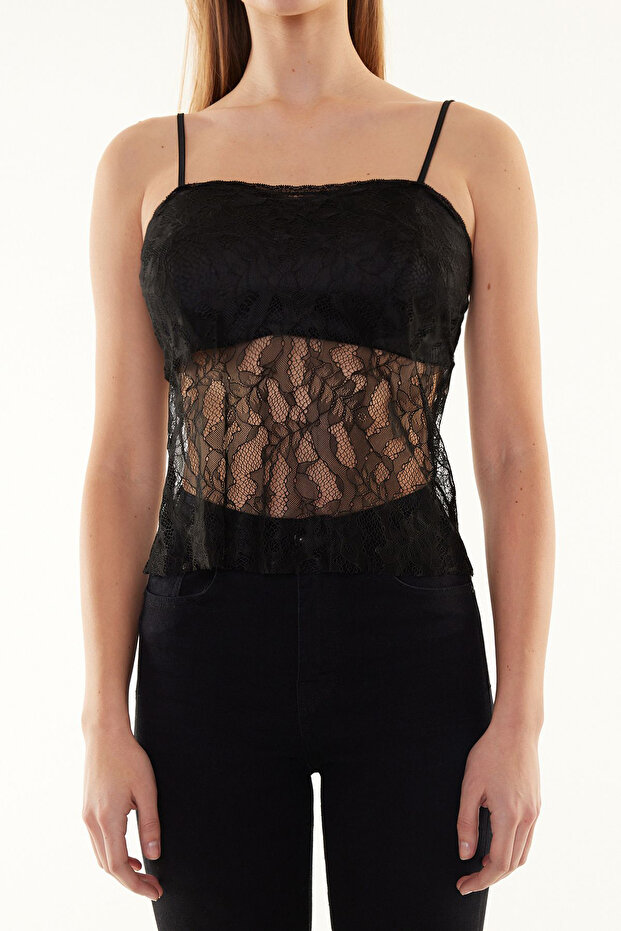 Siyah Örme Dantelli Bluz TPRSS24BZ00020 - 4