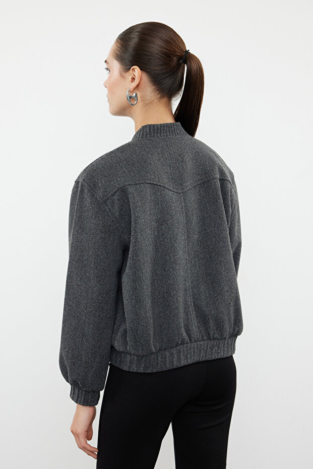 Antrasit Kaşe Bomber Ceket Mont TWOAW25MO00070 - 4