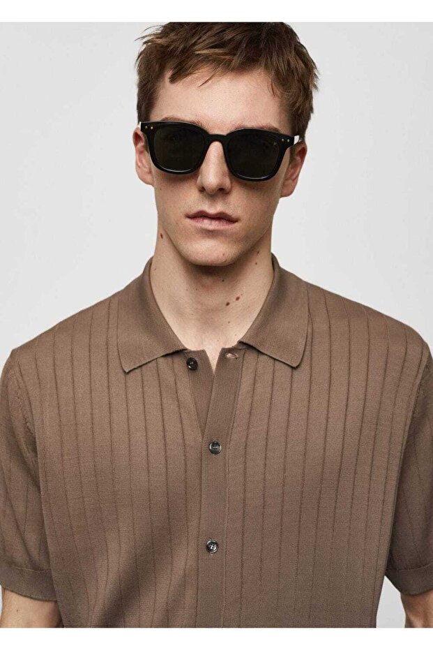 Düğmeli triko polo gömlek - 8