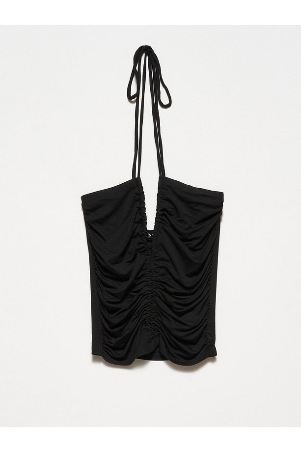 20709 Bağcıklı Crop Top-siyah - 1