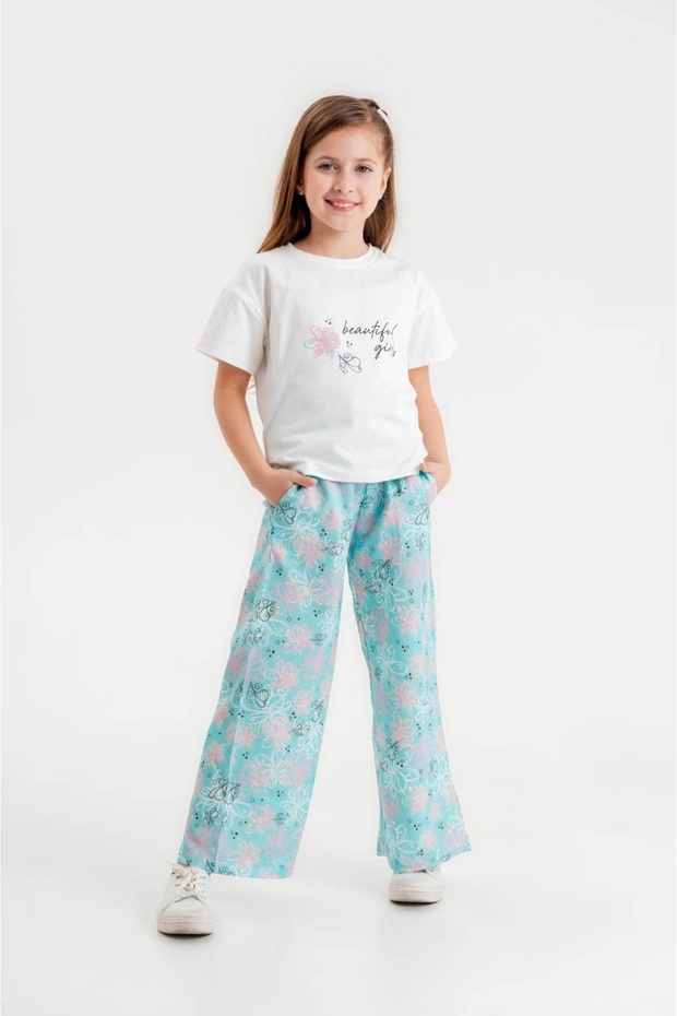 Girl's Flower Printed Crew Neck 5/12 Years Set