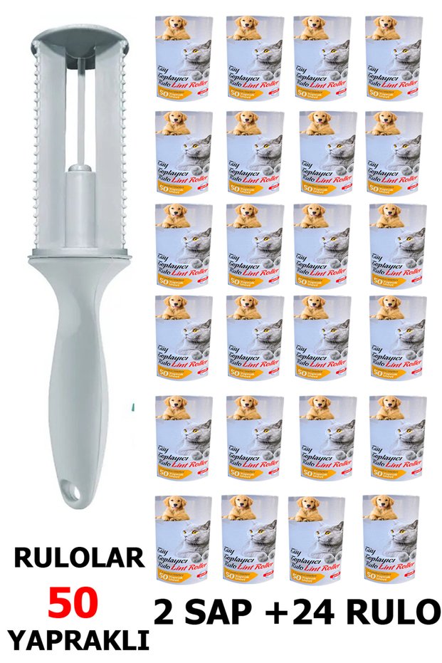 1200 Sheets 50 Pieces Lint Collector - 2 Handles + 24 Spare Rolls