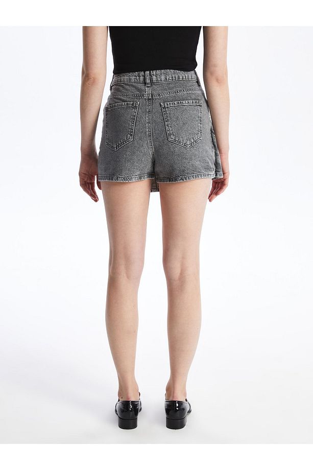 Kadın Standart Fit Düz Jean Şort Etek - 5