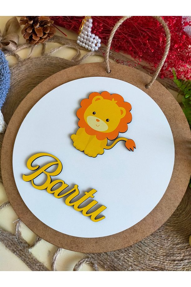 Safari Serisi Ayıcık Aslan Zürafa  30 cm Ahşap Çocuk ve Bebek Odası İsimli Kapı Süsü - 4