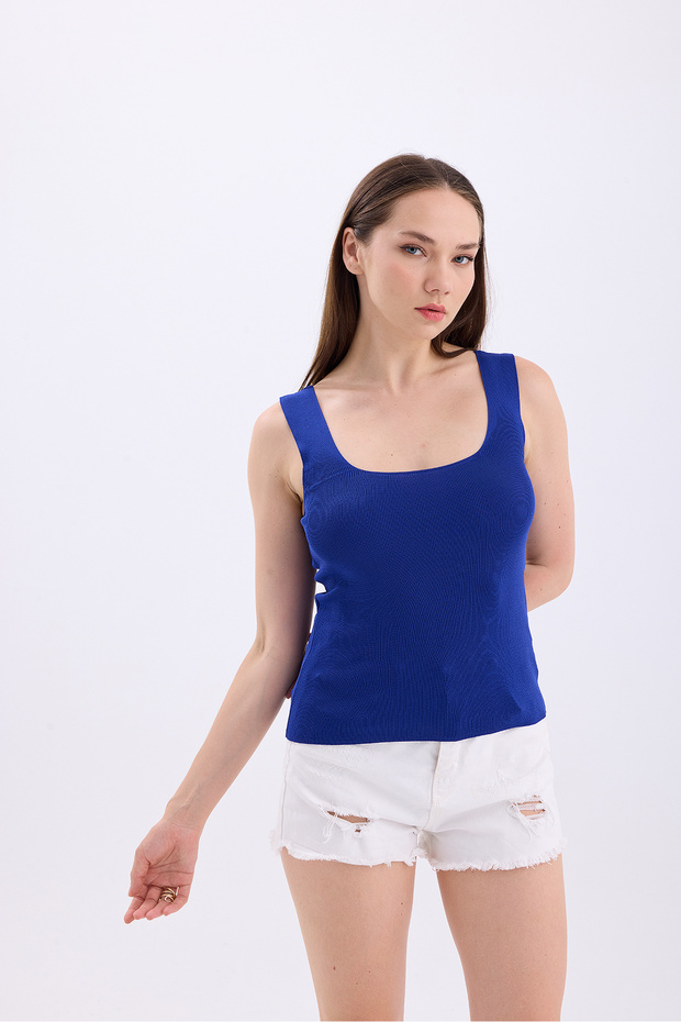 Kadın Fitilli Görünümlü Kalın Askılı Basic Atlet - 1