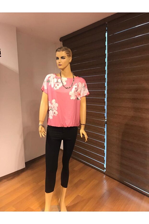 Cheap T-shirt Pink And Gray Color Flower Transfer Printed Boat Neck 95% Viscon 5% Elastane Knitted Fabric