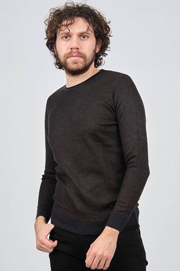 Men's Crew Neck Slim Fit Patterned Sweater 42554255 Navy Blue