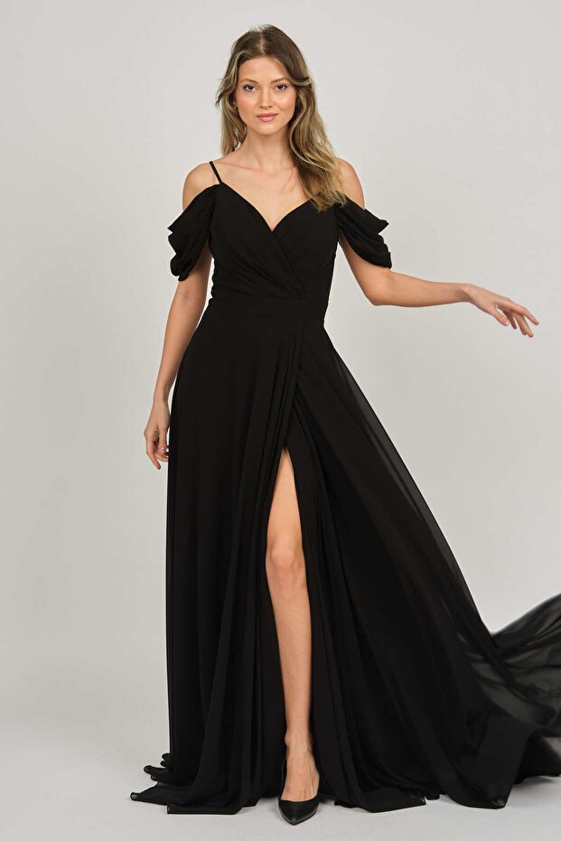Women's Deep Slit Long Evening Dress 5481027 Black