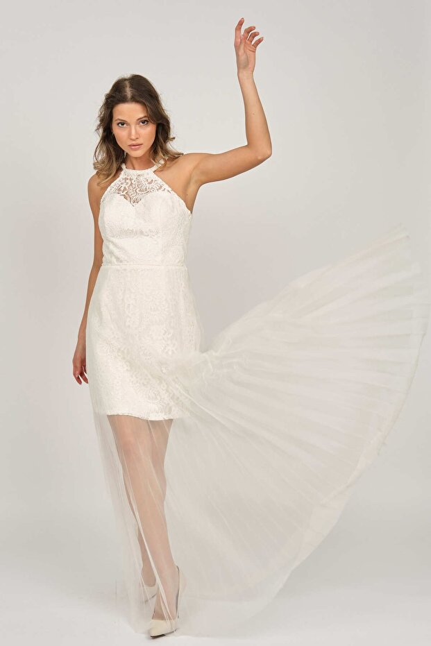 Women's Halter Neck Evening Dress 5928098 Bone