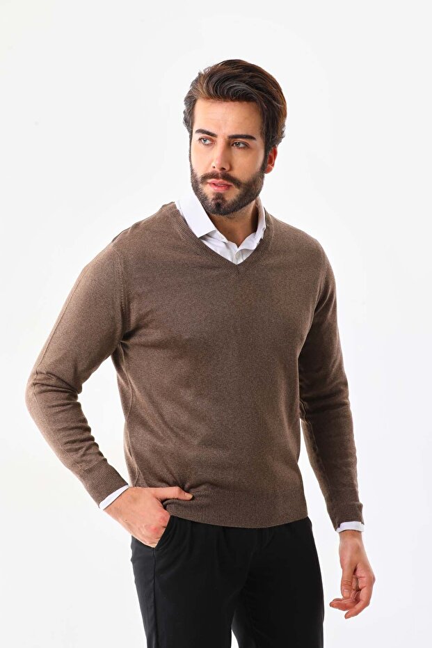 سترة صوفية للرجال برقبة على شكل حرف V 5000 A. Brown