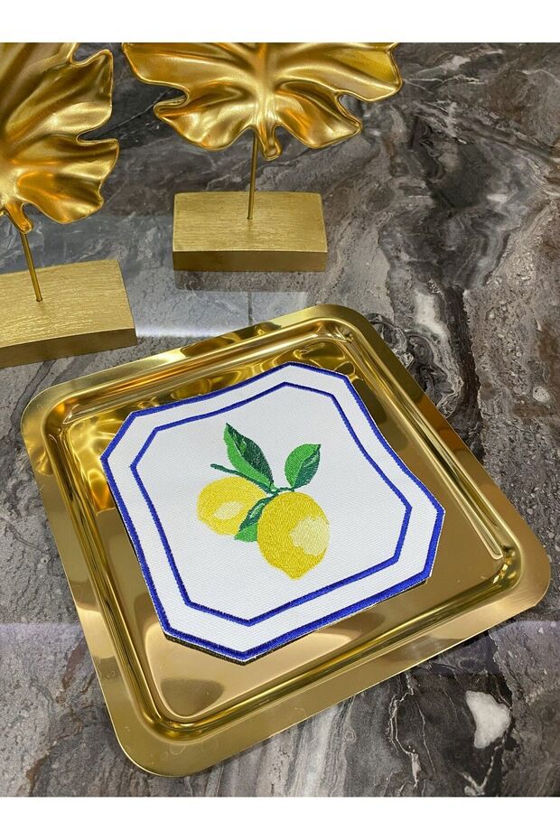 2 Adet Limon Desen Dekoratif Kokteyl Sunum Peçetesi Kahve Yanı Aksesuar - 3