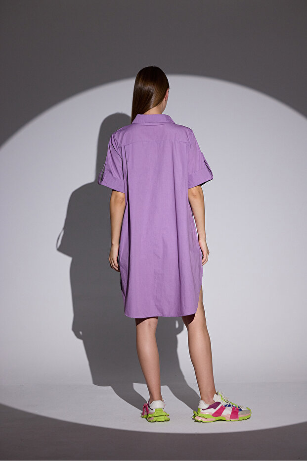 Oversize Kısa Kollu Uzun Basic Gömlek - 7