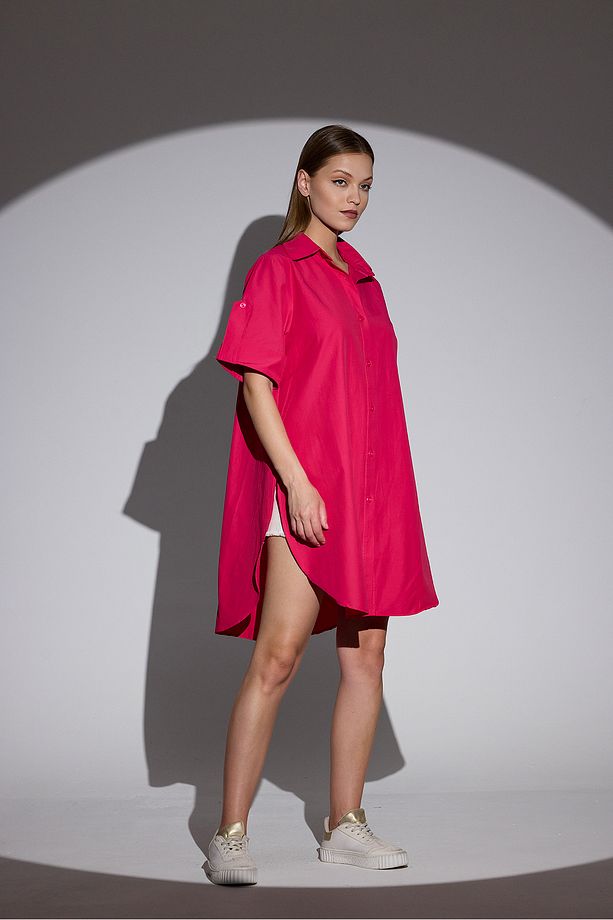 Oversize Kısa Kollu Uzun Basic Gömlek - 1