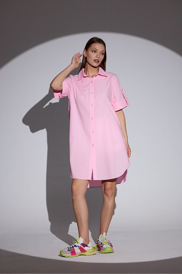 Oversize Kısa Kollu Uzun Basic Gömlek - 5