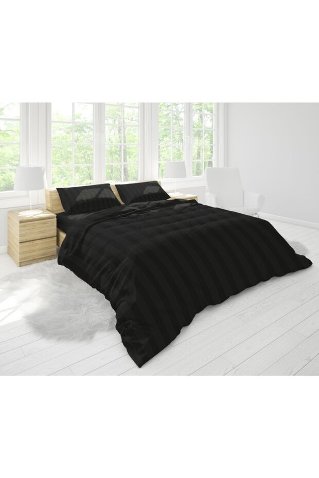 Single Duvet Cover Set Hotel Series Luxury Silk Textured Striped Cotton Satin Fitted Bed Sheet