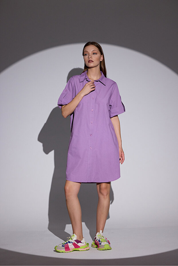 Oversize Kısa Kollu Uzun Basic Gömlek - 6