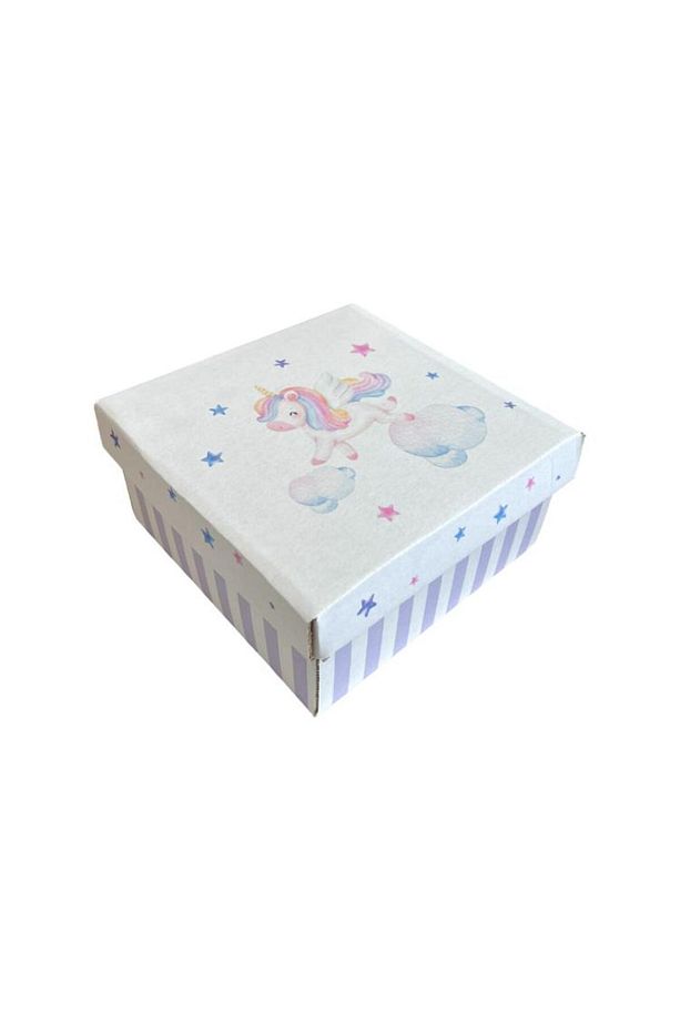 Unicorn Baskılı Lila Hediye Kutusu 1 Adet 17x17x9cm - 1