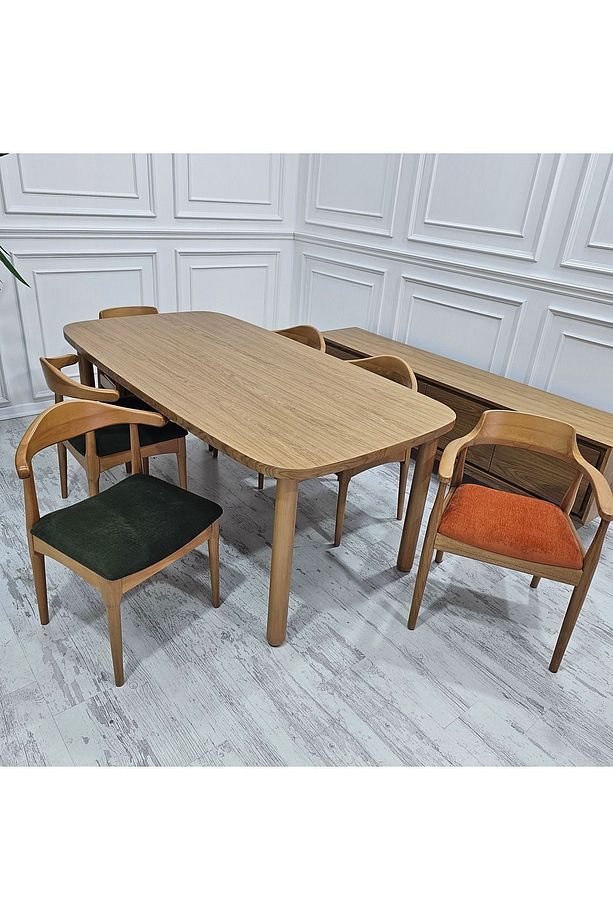 Modern Kaliteli %100 Meşe Tarz 100 x 190 cm Masa + 6 Adet Magnolia %100 Gürgen Sandalye Takımı - 4