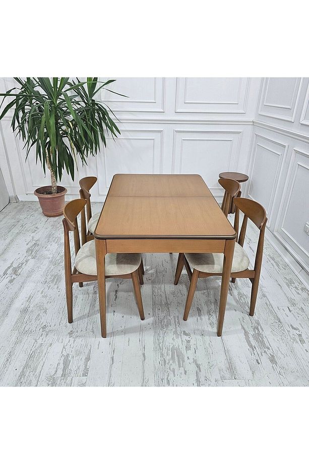 Modern %100 Ahşap Açılır Tarz 120 x 80 cm Açılır Masa + 6 Adet %100 Gürgen Tendenza Sandalye - 4