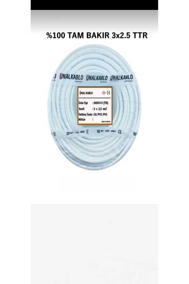 KABLO 3X2.5 Ttr 100 METRE KALİTELİ %100 TAM BAKIR KABLO - 2