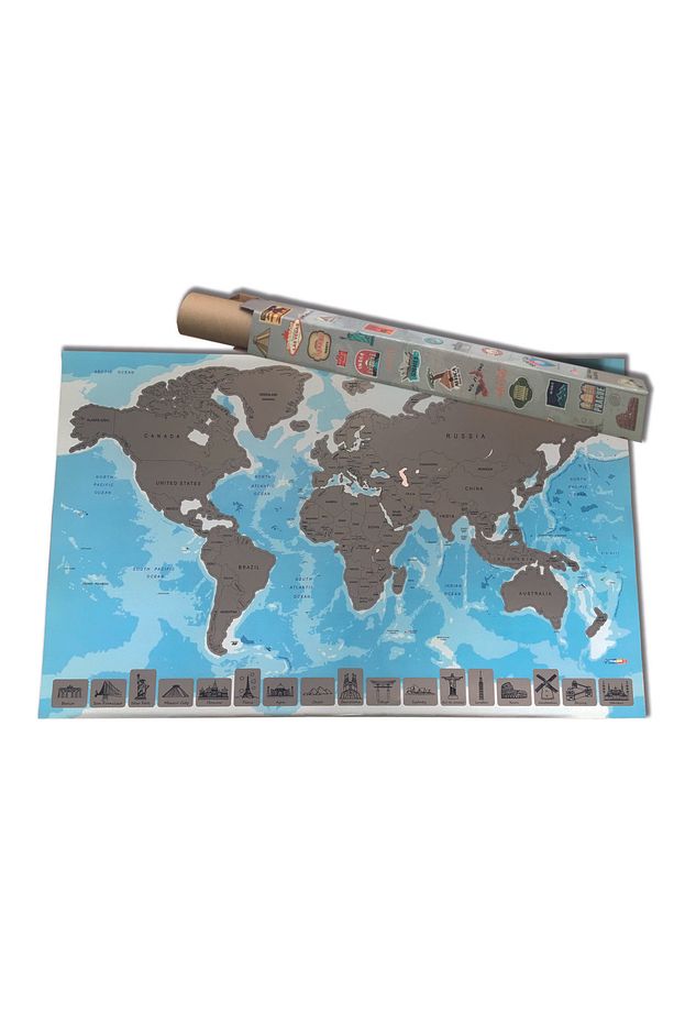 Gez Kazı Dünya Haritası Mavi Zeminli - Scratch Map - Gezkazı - 2