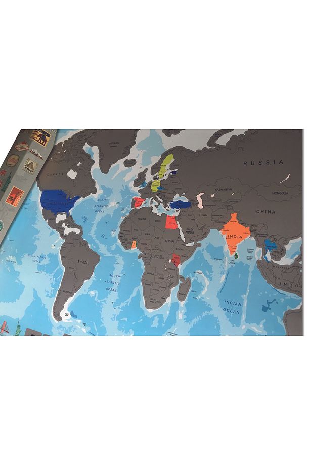 Gez Kazı Dünya Haritası Mavi Zeminli - Scratch Map - Gezkazı - 1