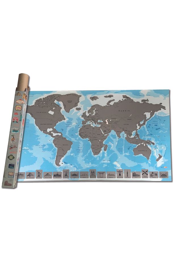 Gez Kazı Dünya Haritası Mavi Zeminli - Scratch Map - Gezkazı - 4
