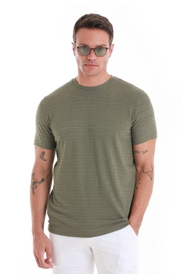 Haki Regular Fit Düz Bisiklet Yaka Tişört - 1