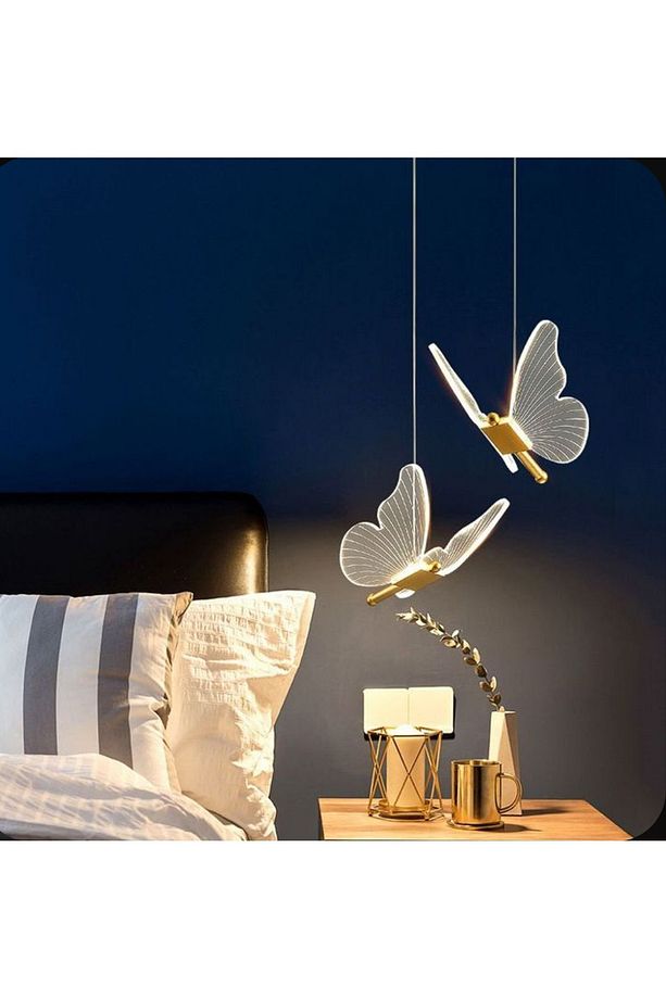 Modern Sarkıt Tekli Led Avize Kelebek Avize Butterfly Gold Sarı - 4
