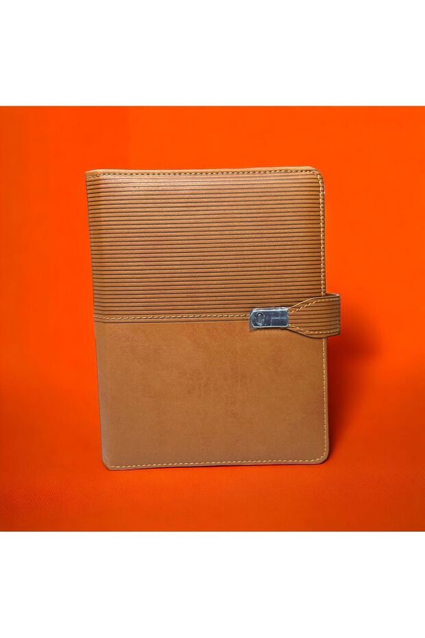 Striped Model Organizer Thermo Leather with Calculator - Timeless Agenda with Mechanism, Undated Notebook