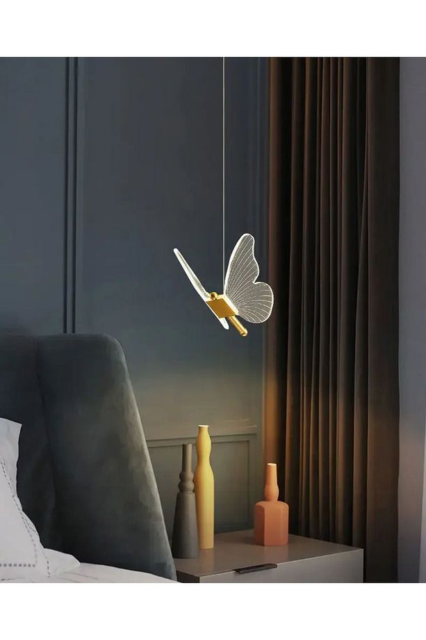 Modern Sarkıt Tekli Led Avize Kelebek Avize Butterfly Gold Sarı - 2