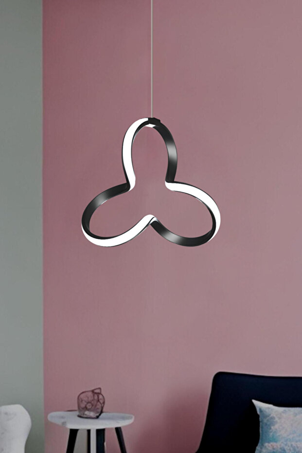 Clover Siyah Tekli Sarkıt Beyaz Ledli Avize - 3