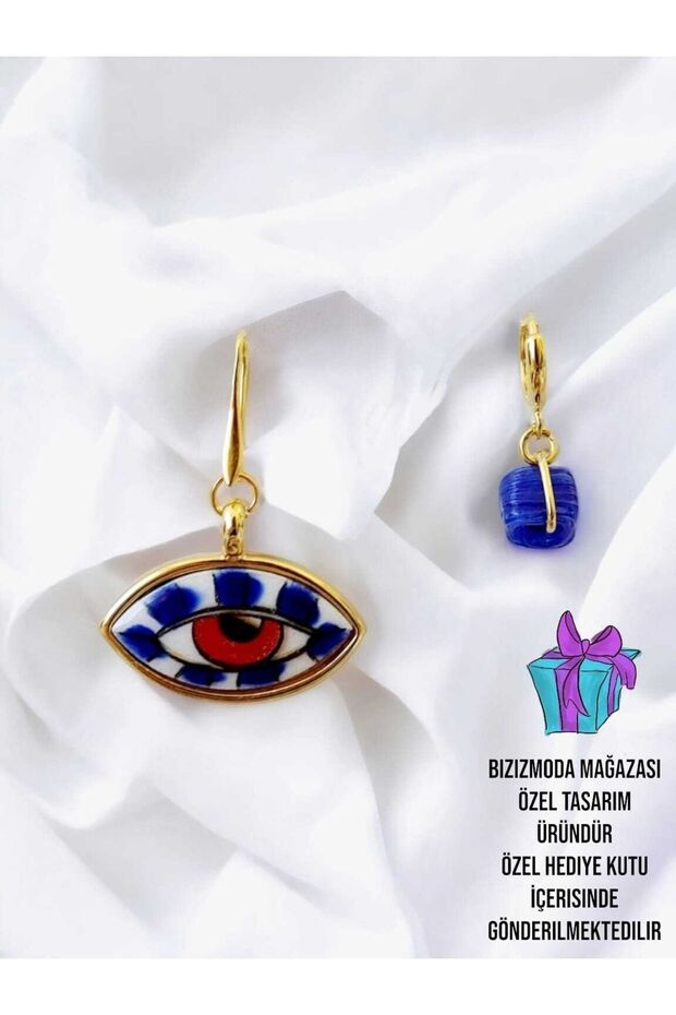 Handmade Ceramic Eye Glass Bead Earrings