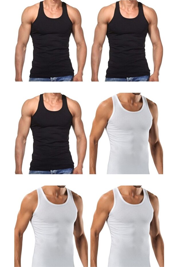 6 Pieces Men's Slim Fit Close-Fitting Lycra Combed Cotton Sports Undershirt (Rambo Undershirt)