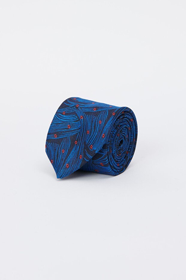 ربطة عنق منقوشة باللون الأزرق الداكن للرجال - 1