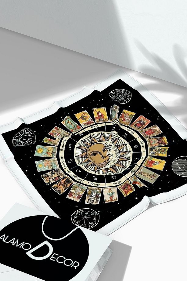 Mistik Astrolojik Desenli Tarot Örtüsü | Sunak Örtüsü | Altar Örtüsü | Ritüel Çalışma Örtüsü - 1