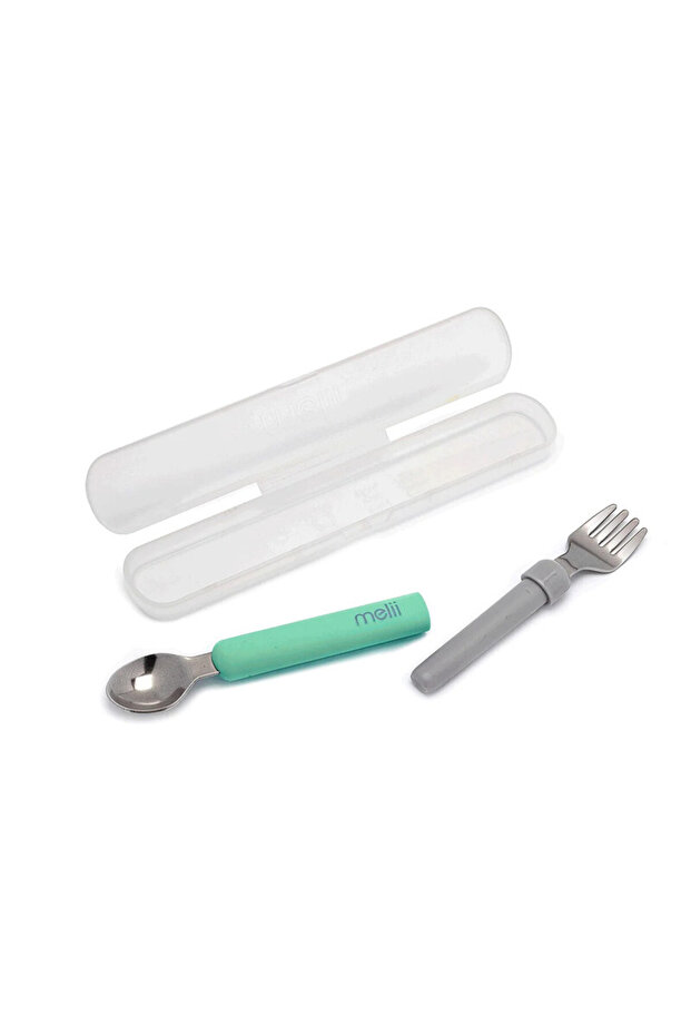Detachable Spoon & Fork with Carrying Case - Green & Grey