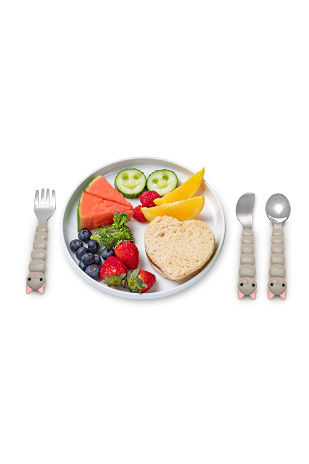 Utensil Set - Purple Cat & Grey Bulldog (6 Pcs)